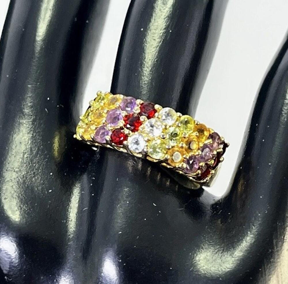 Multi-Stone 18k Yellow Gold Over Sterling Silver Ring Signed FAS- Size 7.75